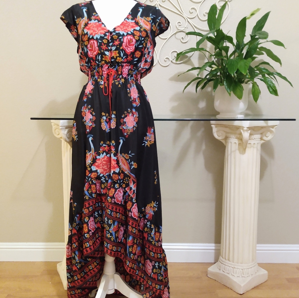 Floral Maxi Dress in Black and Pink